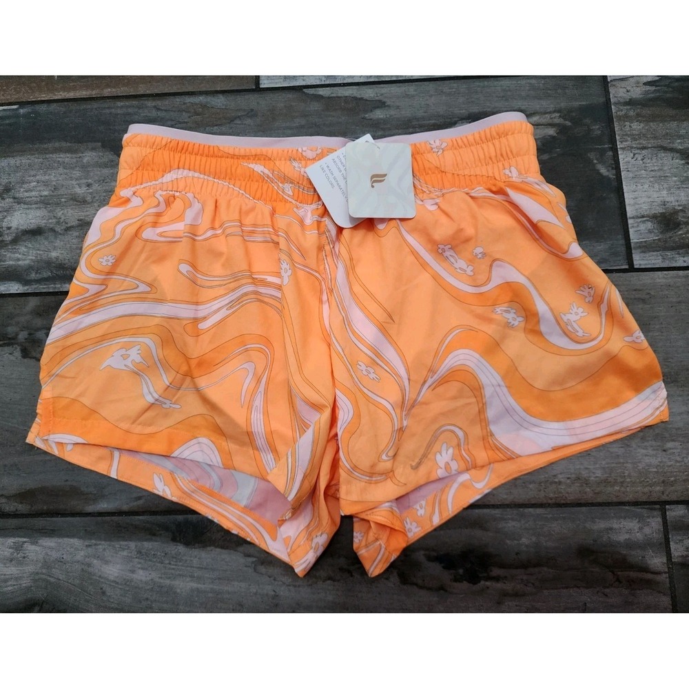 NWT Fabletics Women's Orange Marble Print Shorts Elastic Waist Lightweight XS